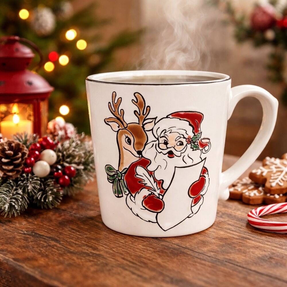 Spectrum Designz Oh What Fun Santa Reindeer Christmas Mug Raised Ceramic